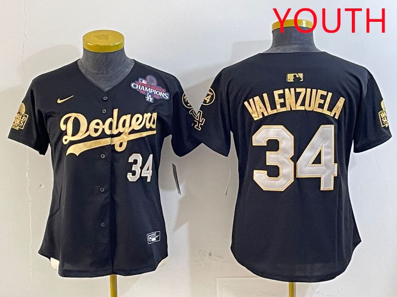 Youth Los Angeles Dodgers #34 Valenzuela Black Gold Game 2025 Nike MLB Jersey style 3->youth mlb jersey->Youth Jersey
